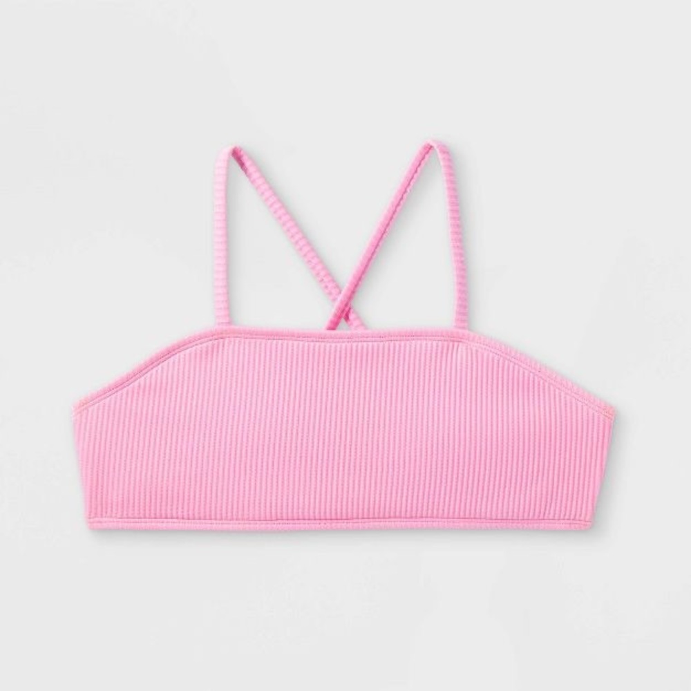 Girls Bandeau Ribbed Top & High Rise Hipster Ribbed Bottom Bikini Swim Set L - Picture 3 of 10